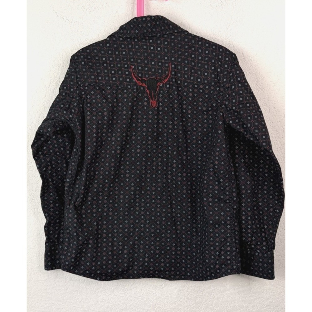 Cody James Boys Western Shirt S Black Geometric Pearl Snap Longhorn Cowboy Rodeo